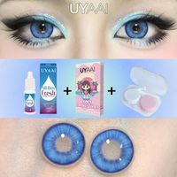 UYAAI【1*contacts Lenses+1*10ml Eye Drops+1*tweezers+1*lenses Case】Blue Contacts Fashion Yearly Soft Lenses Blue Eyes Comfort Hot