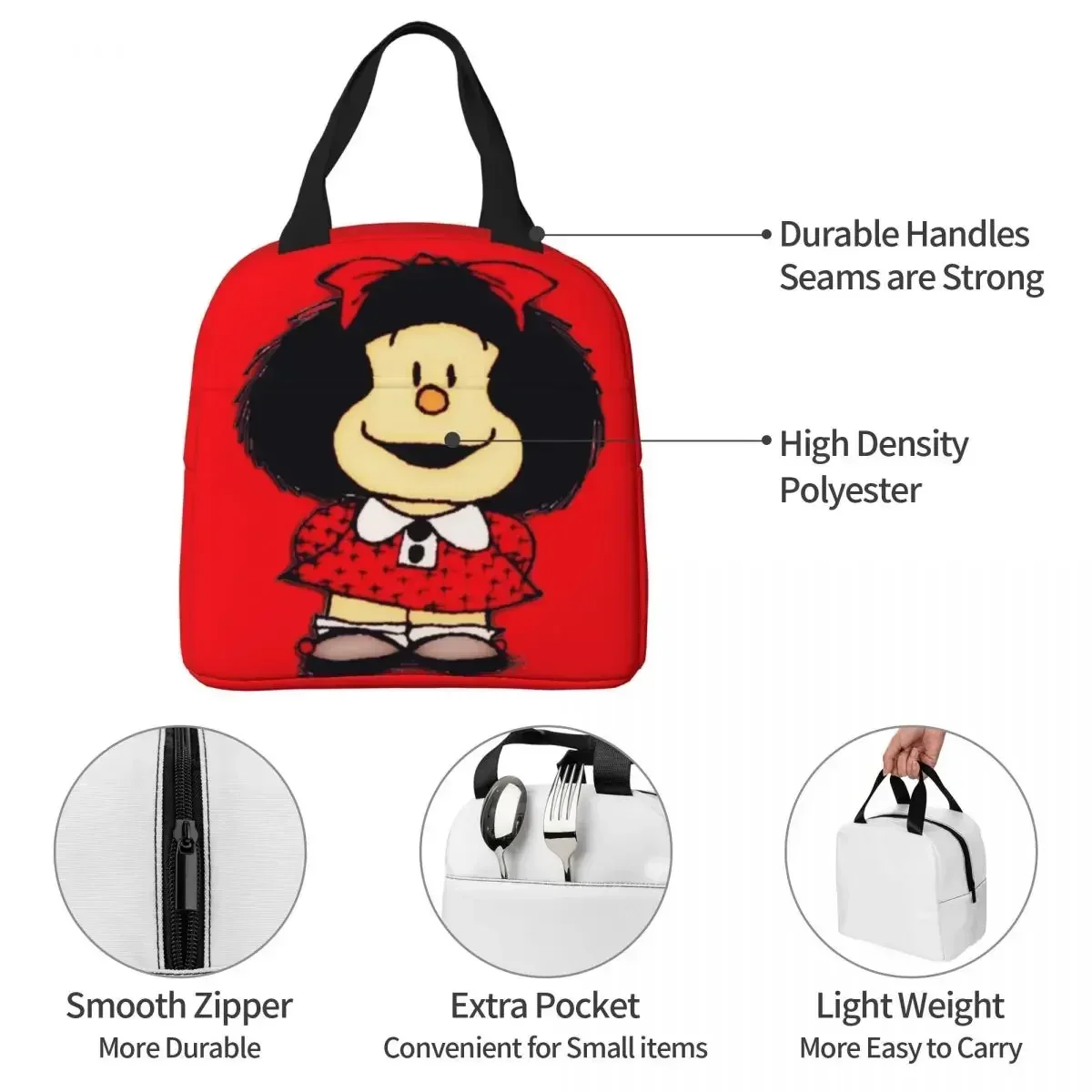 Mafalda Insulated Lunch Bags borsa termica contenitore per pasti Quino Argentina Cartoon Tote Lunch Box ad alta capacità Beach Travel