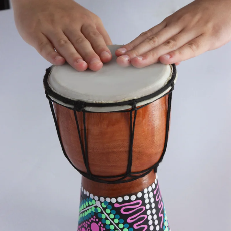 African Djembe 4 Inch Percussion Hand Drum for Sale Wooden Jambe/ Doumbek Drummer with Pattern Color Random