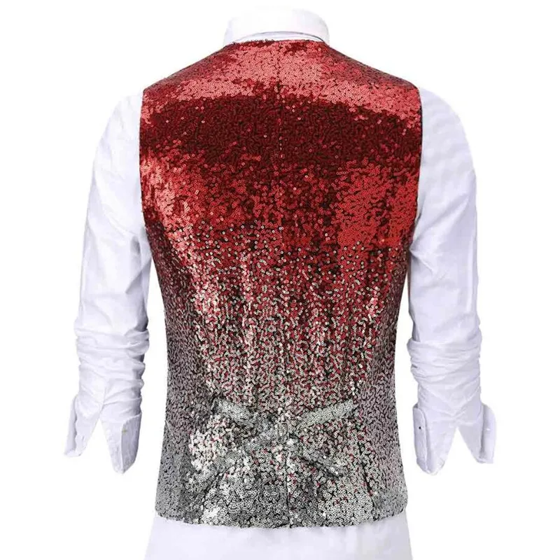 New Fashion Men's Vest Changing Color Silver  Shiny Sequin Suit Vest Waistcoat For Party Weddin Nightclub  Fashion Men's Vest