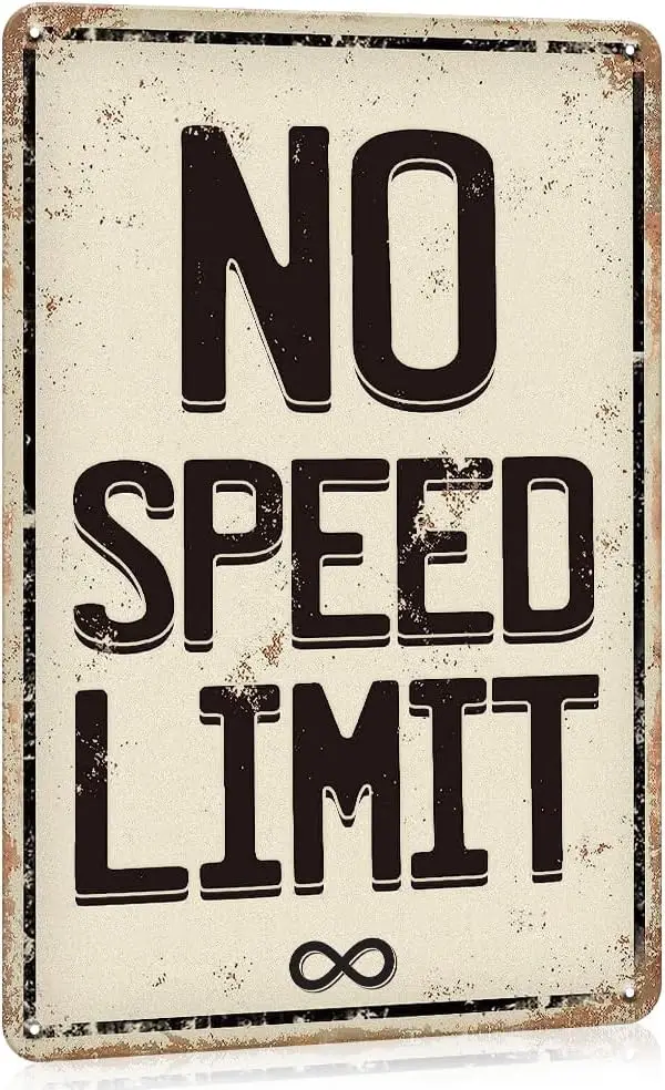 Man Cave Decor Road Signs No Speed Limit Funny Garage Signs Car Room Decor for Boys, 8 x 12 inches Vintage Metal Signs Room Deco