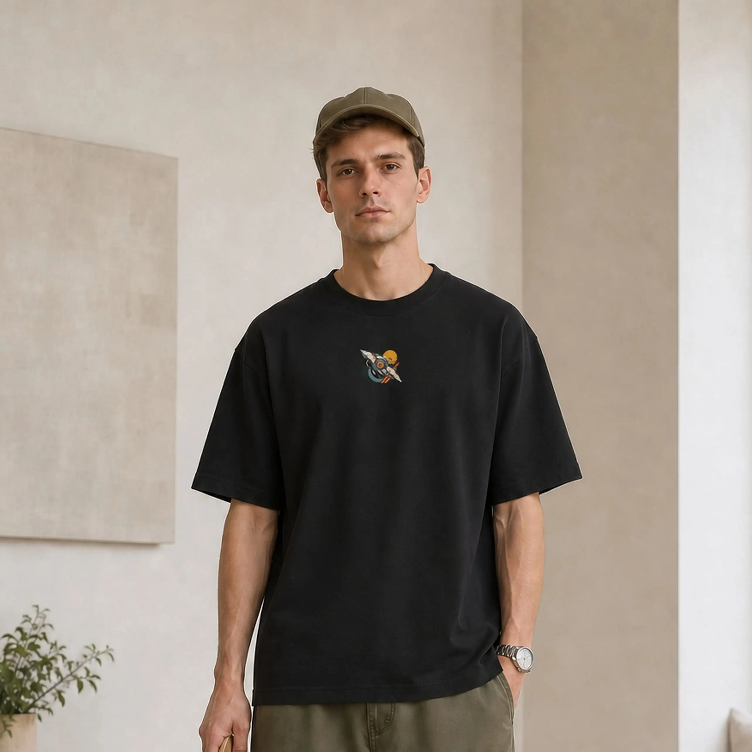 Men Retro Mecha Graphic Print O-Neck T-shirt Loose Oversized Short Sleeve Top Heavyweight Vintage Streetwear Casual Clothing