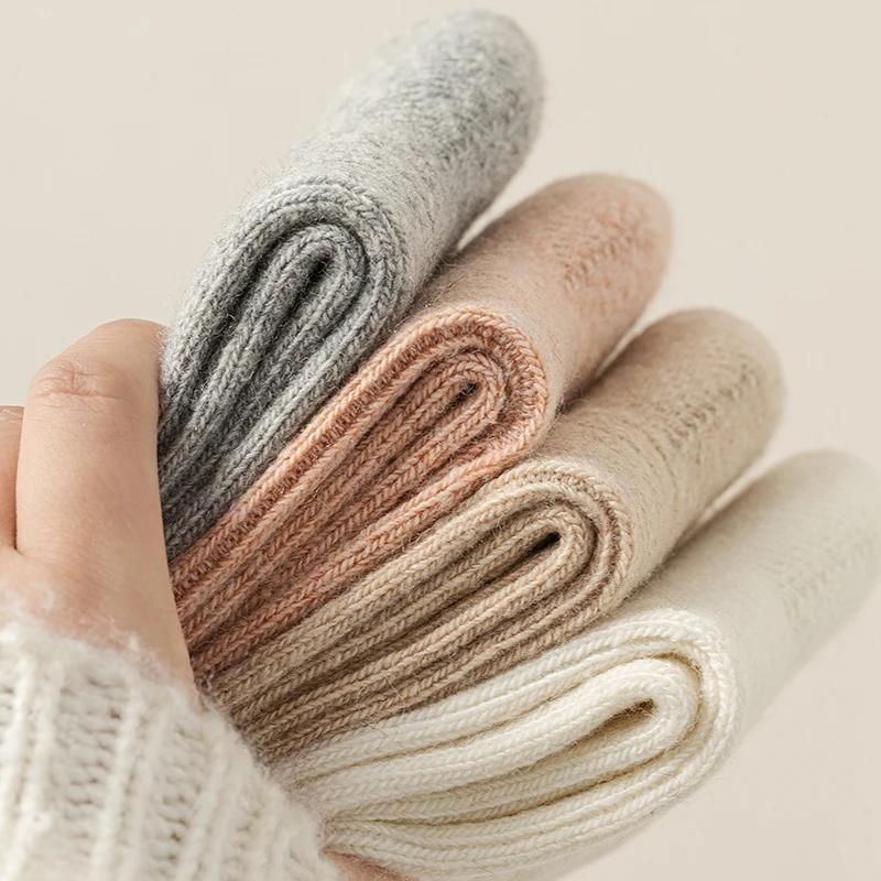 Damensocken Herbst Winter Einfarbig Warme Wollsocken Boden Lässig Basic Komfort Einfache Lose Socken Dick Hochwertig Gestreift