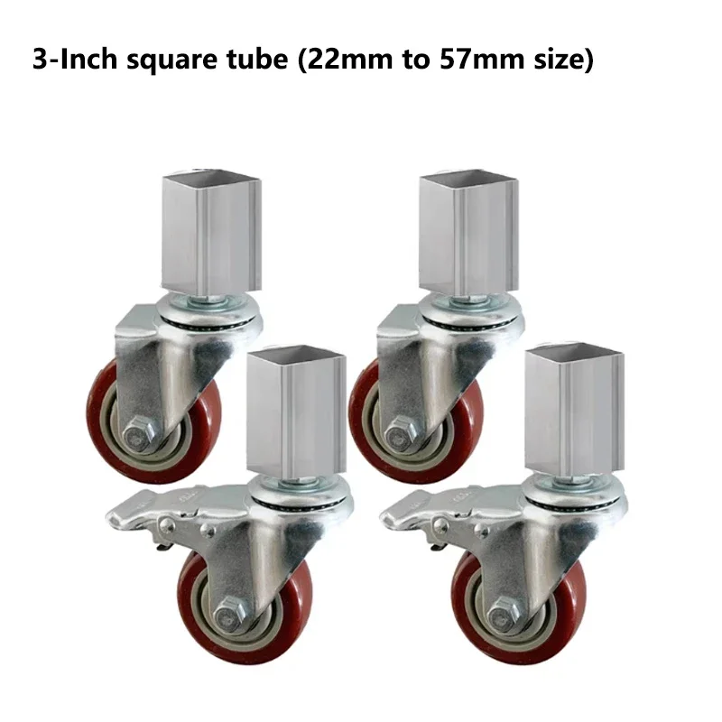 4pc-3-inch Square Tube (22mm To 57mm Size) Swivel Casters With Brakes/bearings For Shelves/storage Racks/tables/wooden Frames