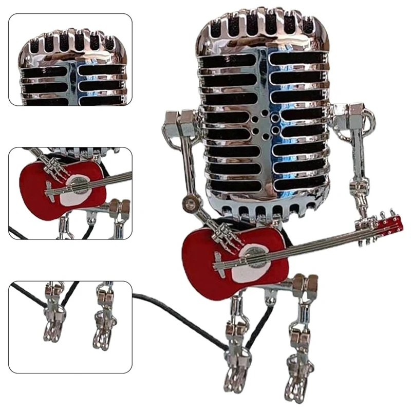 Microphone Lamp - Lamp Head Vintage Metal Microphone Robot Desk Lamp Retro Style Household Ornaments Durable Easy Install