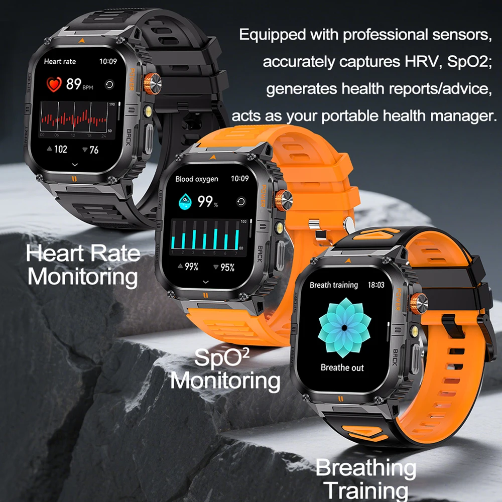 ChiBear جديد 1100mAh بطارية الساعات الذكية للرجل الرياضة في الهواء الطلق مصباح ليد جيب الرجال Smartwatch بلوتوث دعوة الرجال الساعات