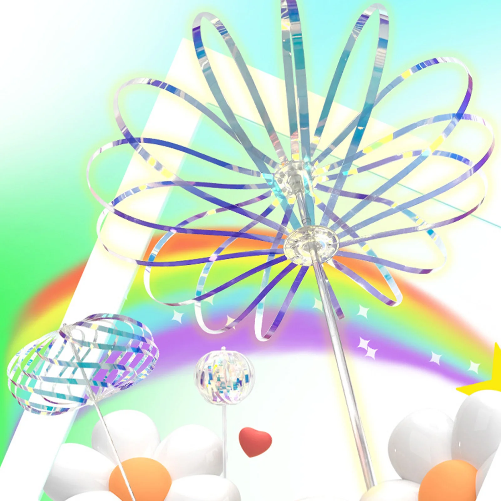 Rainbow Twirler Stick Spinner Toy Magic-Party Bubble Wand Stress Relieve Toy for Party Festivals Funny Attractive Night