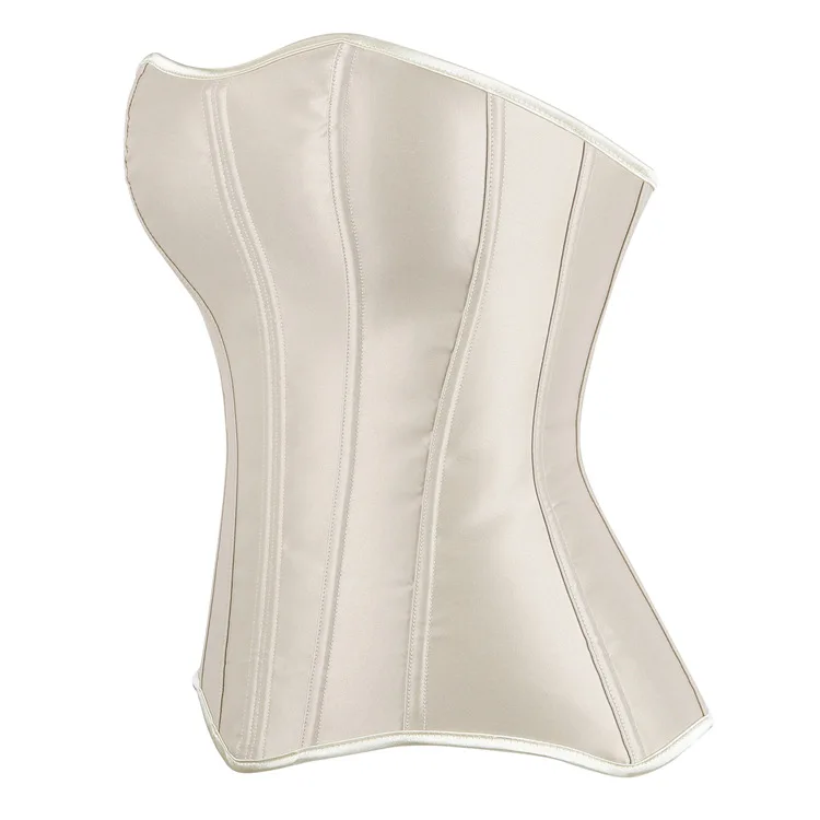 Frauen Vollbrust Korsett Top Schwarz Weiß Satin Einfache Elegante Bustier Gothic Zipper Taille Cincher Shapewear Sexy Korset – Detail 21