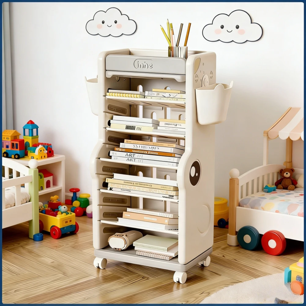 Boden-zu-Decken-Bücherregal für Kinder – bewegliches Aufbewahrungsregal für Bücher und Spielzeug, verstellbarer Home-Bibliotheks-Schrank, Schreibtisch-Organizer