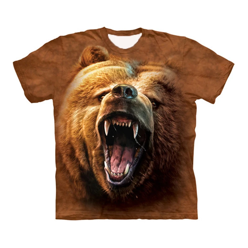 Bear Tiger T-Shirts Animal 3D Print Men Women Hip Hop Short Sleeve T Shirt Oversized Outdoor Tees Harajuku Y2k Tops Kid Clothing
