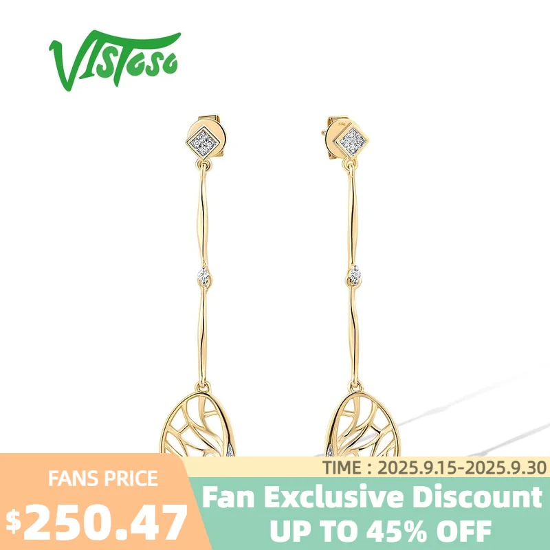 

VISTOSO Real 14K 585 Yellow Gold Earrings For Women Sparkling Diamonds Dangling Unique Wedding Engagement Gifts Fine Jewelry