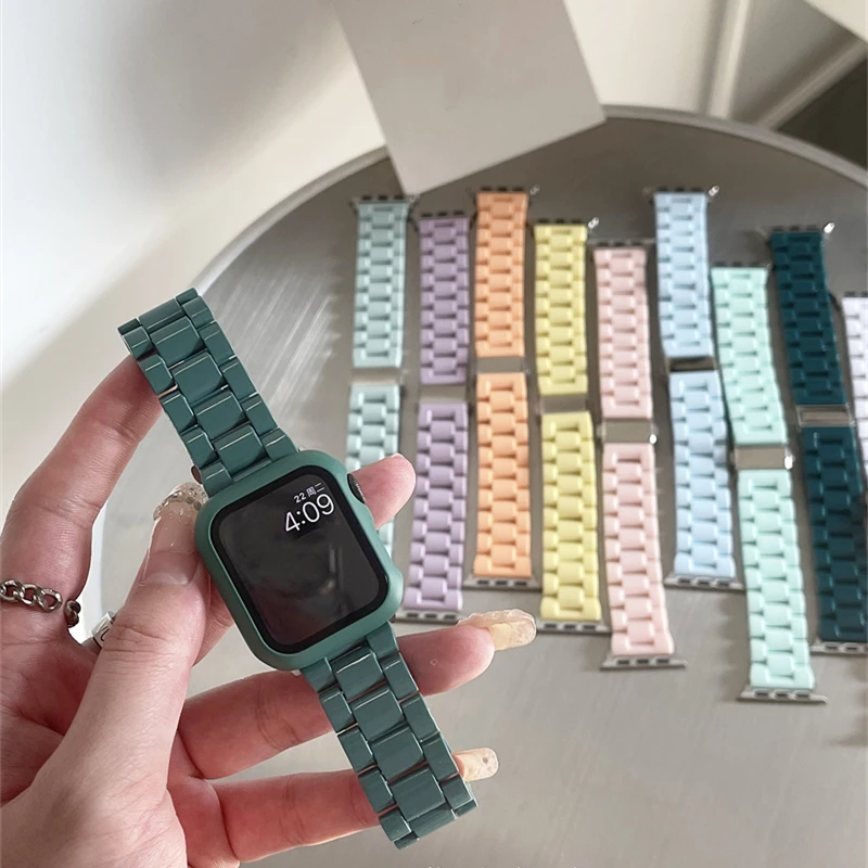 Candy Color Resin Strap For Apple Watch 41mm 45 38 42 44 40 mm Macaron Replace Wrist Watchband Belt Smart Watch Band Accessories