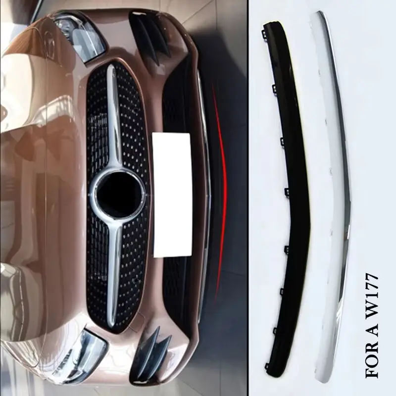 

A1778854202 Front Bumper Black Lip Chrome Chromium Trim Spoiler For Mercedes Benz A Class W177 A250 AMG Line 4MATIC