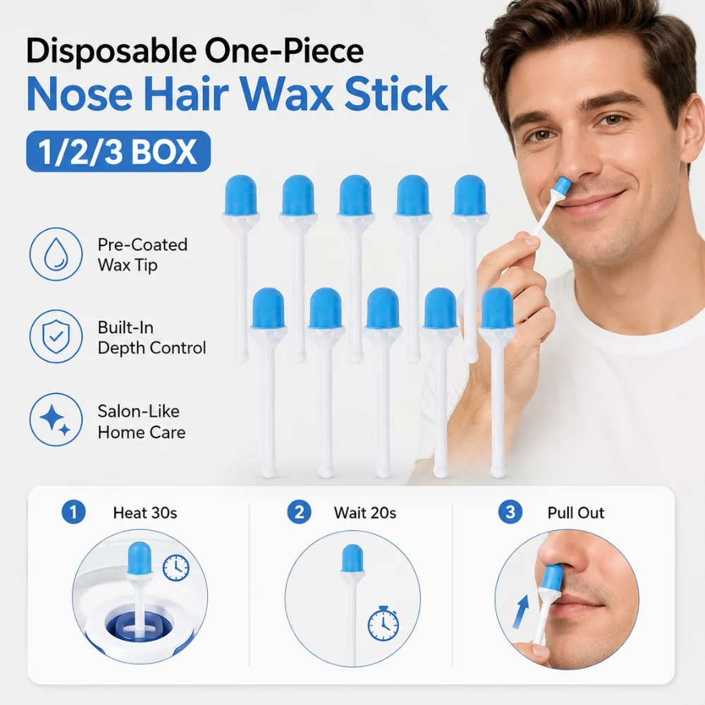 Disposable Nose Wax Applicator Sticks 10pcs Pre-Coated Hair Removal Tool with Safety Collar for Nostril Ear Grooming