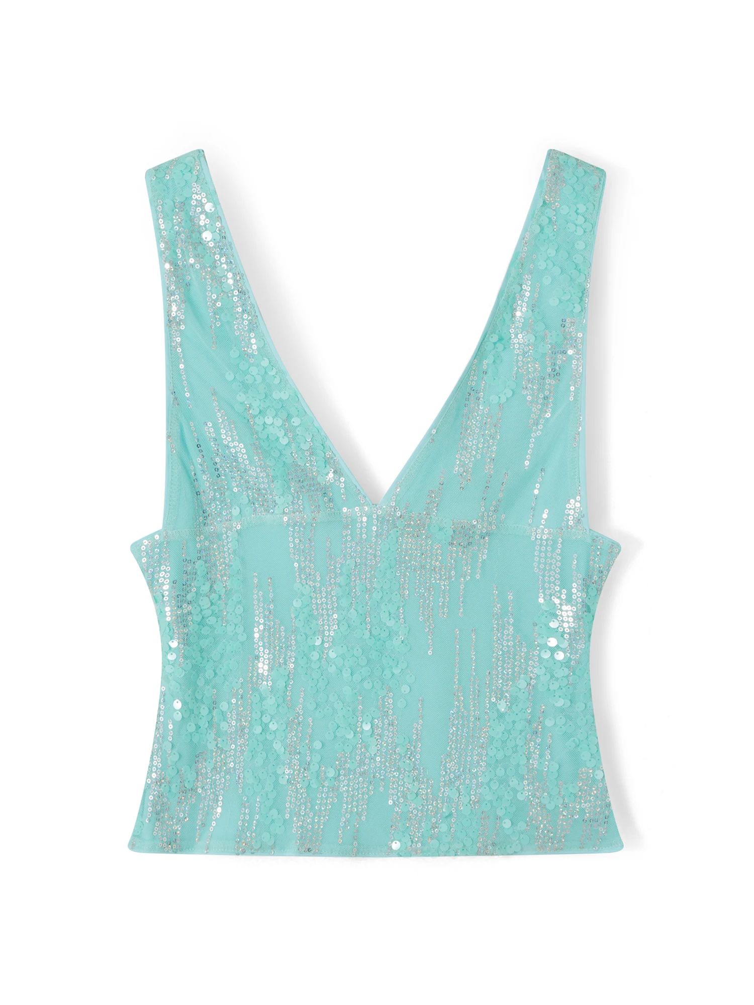 Camisola brillante con lentejuelas brillantes para mujer, Top corto sin mangas con cuello en V, chaleco sin mangas ajustado con espalda descubierta para fiesta de verano, ropa de calle
