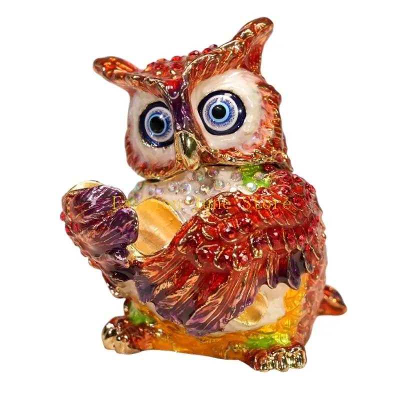 N5KA Owl Jewelry Organizers with Compartments Secure Gemstones Embellished Alloy Box