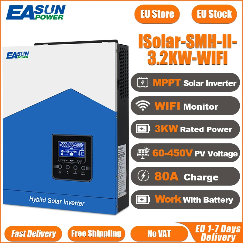 Easun Vermogen 6.2kw 4.2kw 3.2kw 2.2kw 12V 24V 48V Mppt Hybride Off Grid Pure Sinus Golf 80a 110a 230V 50/60Hz Zonne-Energie Omvormer Lader