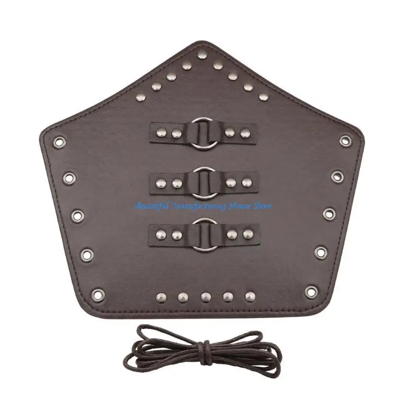 

E56A Cosplay Props Vintage PU Wide Bracers Tie Arm Cuffs Adjustable Width Medieval Wristband Adult Cycling Wristband