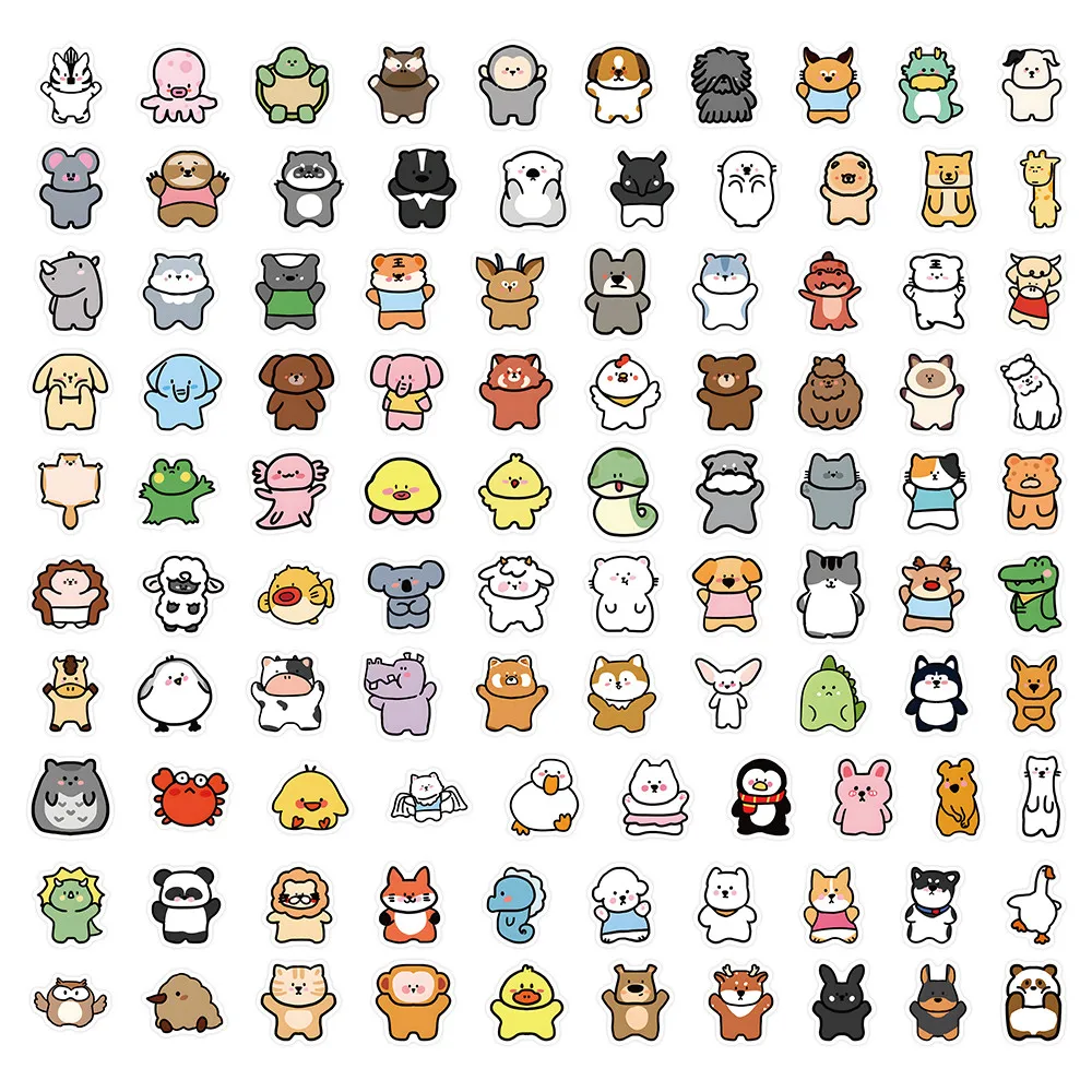 100 Pcs Hand-Drawn Cute Animal Graffiti Stickers - Waterproof Decals for Journals & Phone Cases RecordingYourLife Store