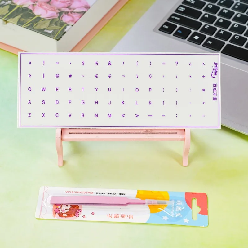 Suitable for (Spanish) Keyboard Stickers, Desktop and Laptop Key Stickers, Transparent Peel-Off Film with Lettering, Side-Engraved Stickers