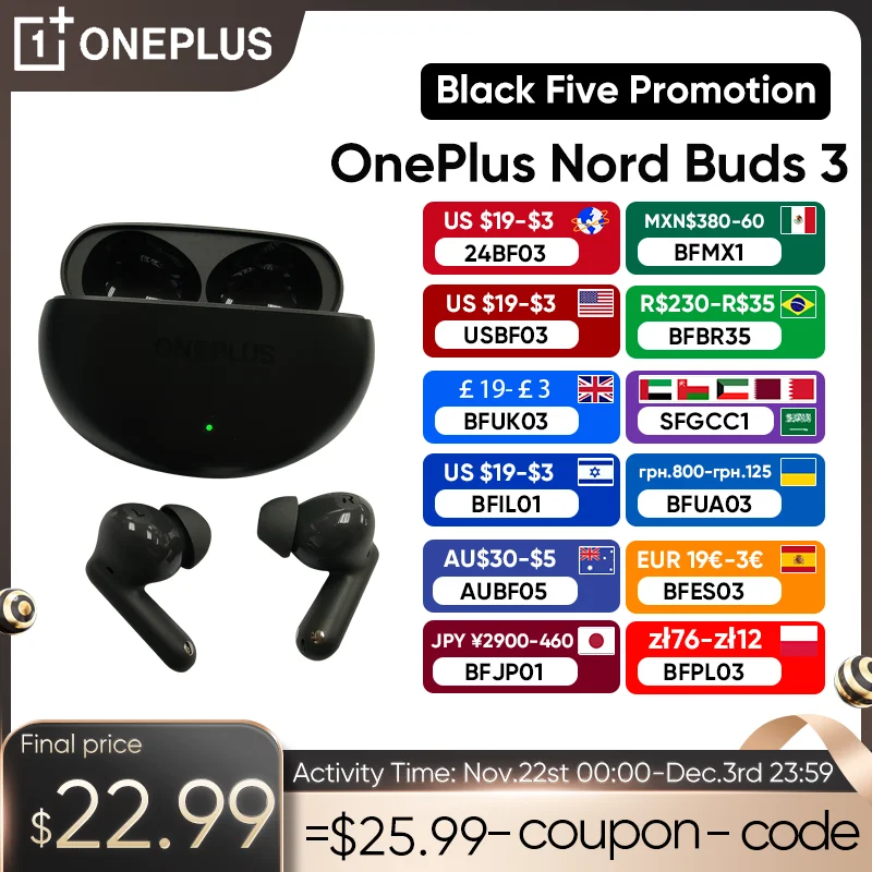 2024 New OnePlus Nord Buds 3 Bluetooth Earphone 32dB Active Noise Canceling 43h Battery Life BassWave 2.0 Google Fast Pair