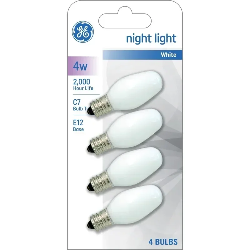 

GE Incandescent Night Light Bulbs, 4 Watts, C7 Bulbs, Small Base, Frosted Finish, 4pk