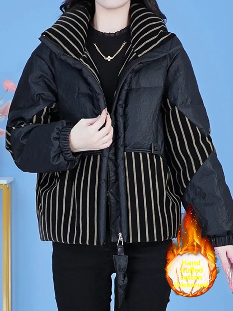 

Модная женская зимняя куртка-пальто в корейском стиле, утепленная, с цветовыми блоками, для похудения, маленьких размеров