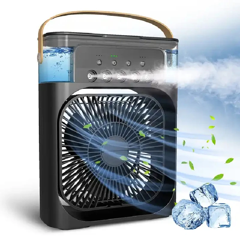 Air Humidifier Portable Fan Mini USB Air Conditioner Fan With 7 Colors LED Light 3 Wind Speeds  3 In 1 Humidifie  For Home