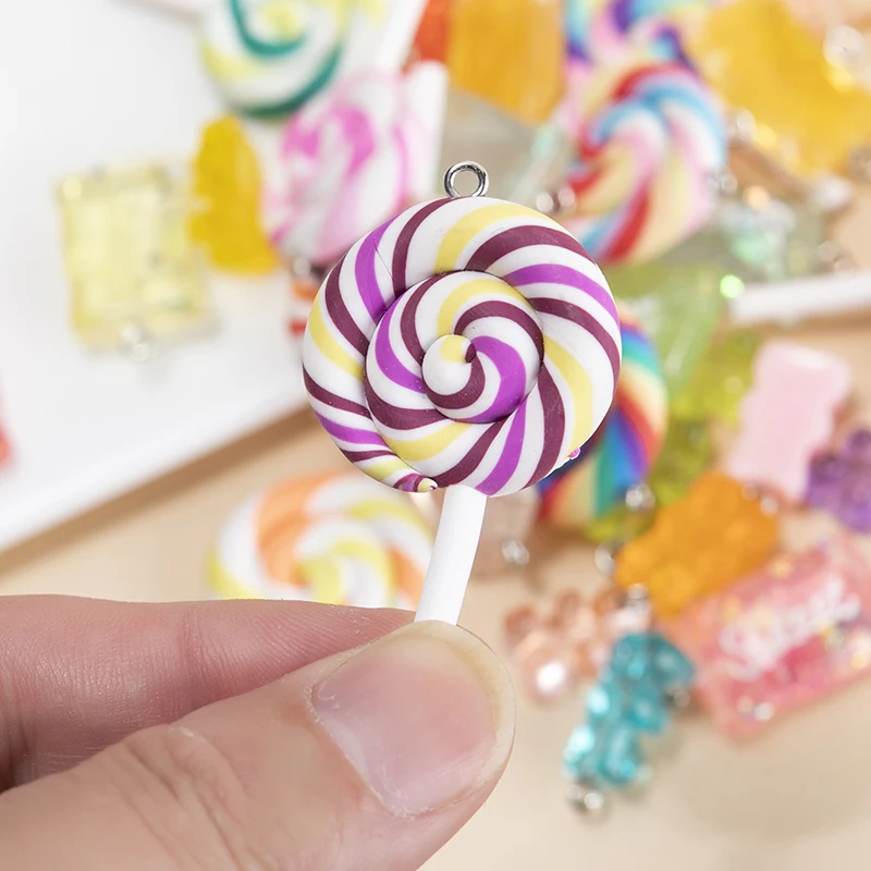 SANSANGO 39pcs/lot Resin Cute Lollipop Candy Charms Pendants for Bracelets Necklace Earring Jewelry Making Accessories