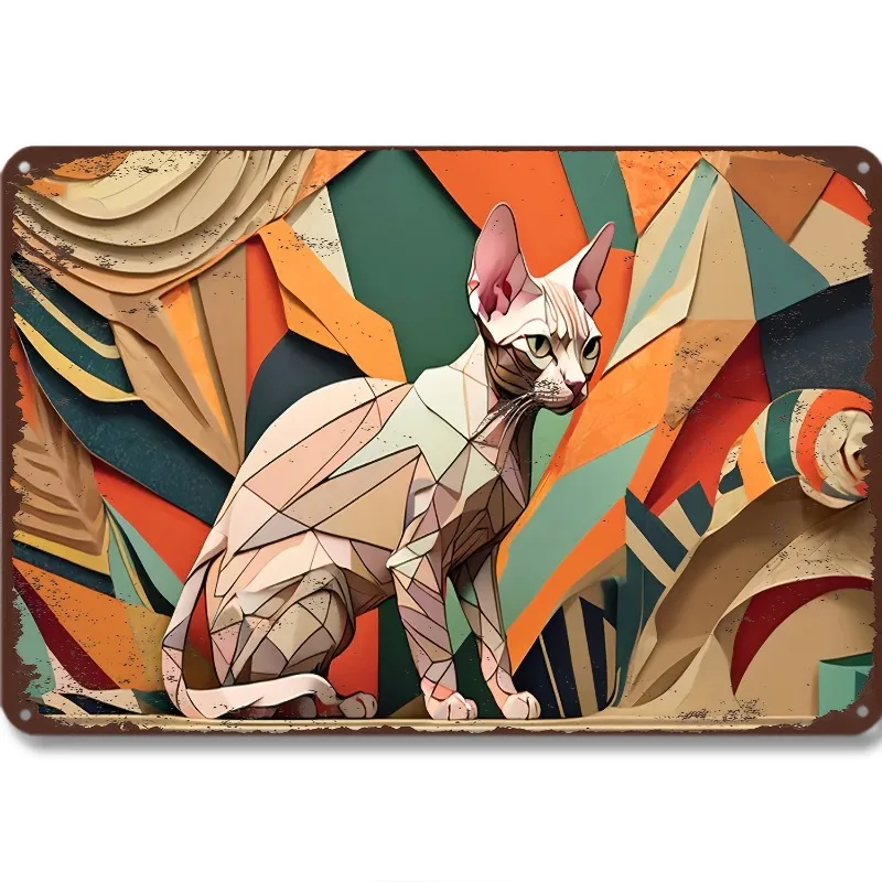 

Fashion - Inspired Metal Sign: Exquisite Geometric Cat Artwork, Great for Modern - Style Decor, 7.9x11.8"or 11.8x17.7", 1pc
