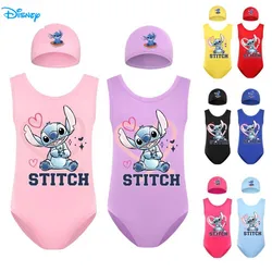 Disney Stitch Girl Swimsuit Swim Cap Set for Girl One-Piece Swimwear Kid Stitch Princess Swimsuit Beachwear Children 2-14 Years