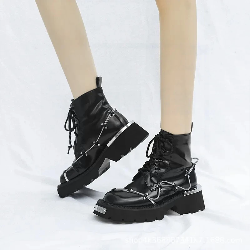 

Women's Shoes Fashion Punk Mary Jane Leather Shoes Designer Metal Decoration Ankle Boots for Women New Derby Boots Lolita Boots
