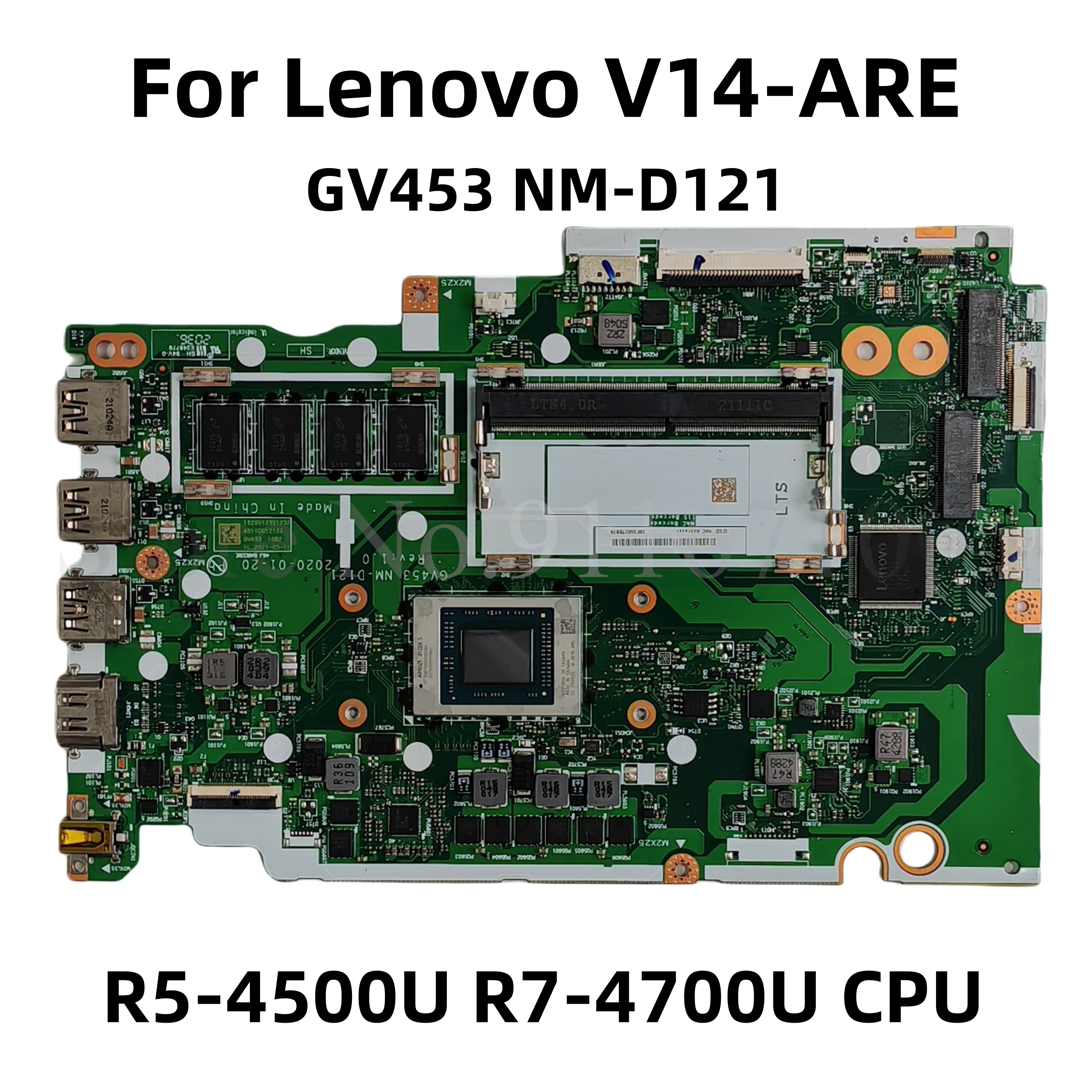 GV453 NM-D121 Mainboard For Lenovo V14-ARE Laptop Motherboard With CPU R5-4500U AMD UAM RAM 4G FRU:5B20S44433 5B20S44434