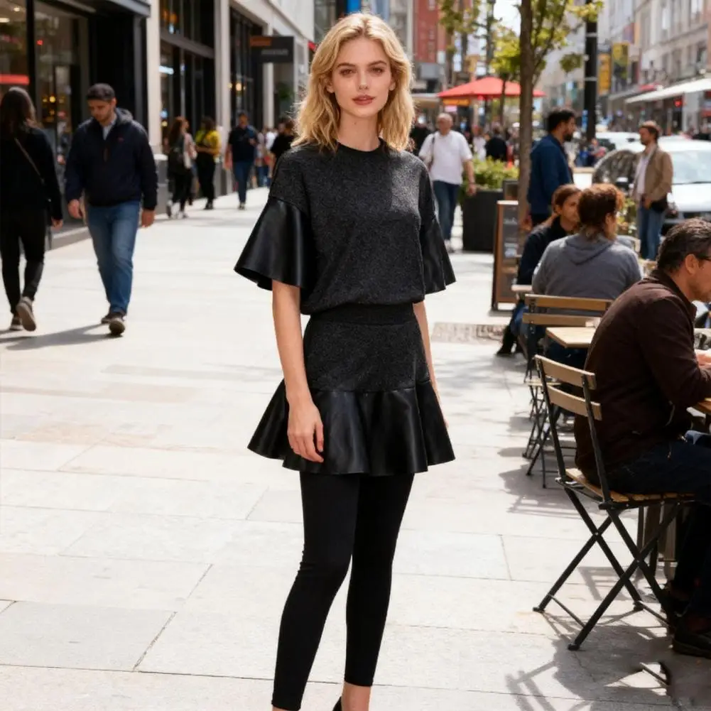 

Поддельные леггинсы из двух частей, женские брюки, осень-зима, юбка трапециевидной формы, брюки, плиссированные лоскутные толстые однотонные леггинсы на плюшевой подкладке