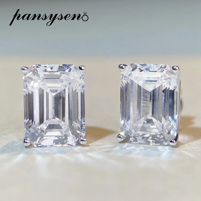 S925 Sterling Silver 8x11MM Emerald Cut Sparkling High Carbon Diamond Stud Earrings for Women Wedding Party Fine Jewelry Gift