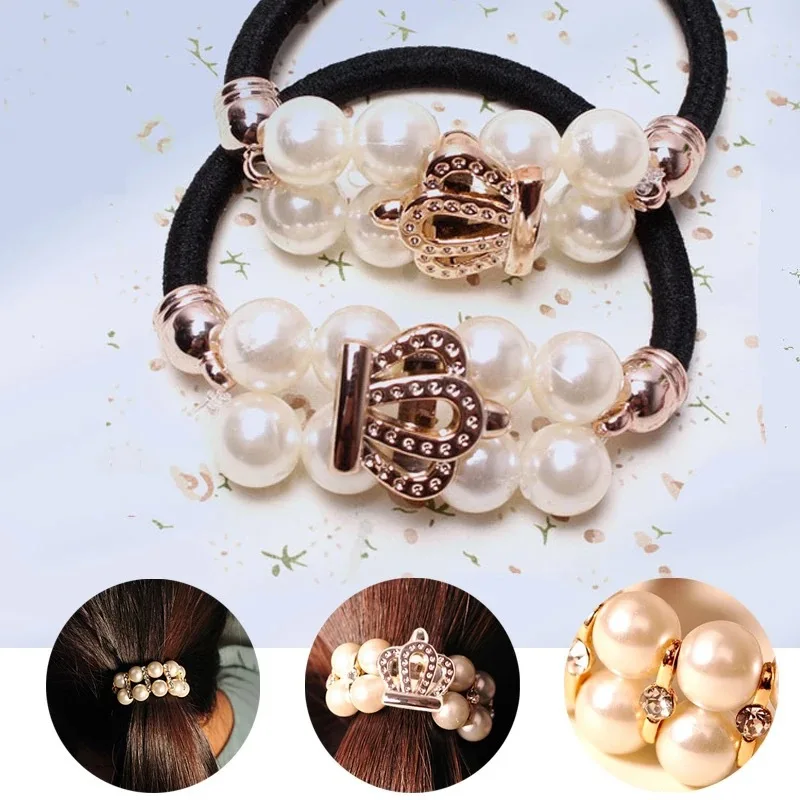 

100Pcs Elegant hair string, Simple pearl elastic headband, Rubber band ponytail, Girl tie hair loop headband