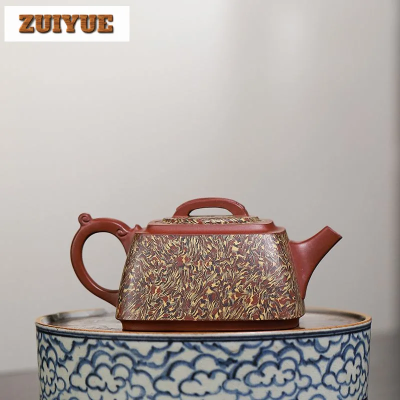 300ml Elegant Yixing Purple Clay Teapots Handmade Square Pot Raw Ore Dahongpao Twist Mud Kettle With Infuser Zisha Tea Set Craft