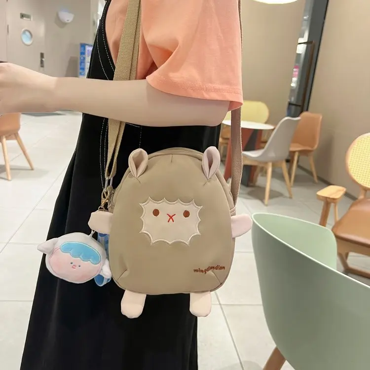 Cute Cartoon Canvas Women\'s Shoulder Bag Kawaii Sheep Casual Soft Messenger Bag Korean Style Pretty Crossbody Bag Funny Girl Bag