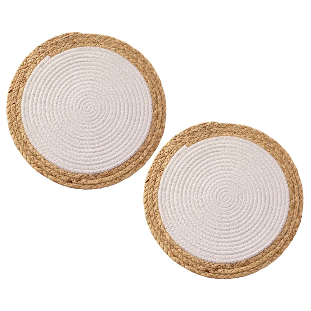 

2Pcs Decorative Place Mat Woven Straw Heat Insulated Round Coaster for Table Cup Bowl Farmhouse Style Set Anti-Scald Coaster