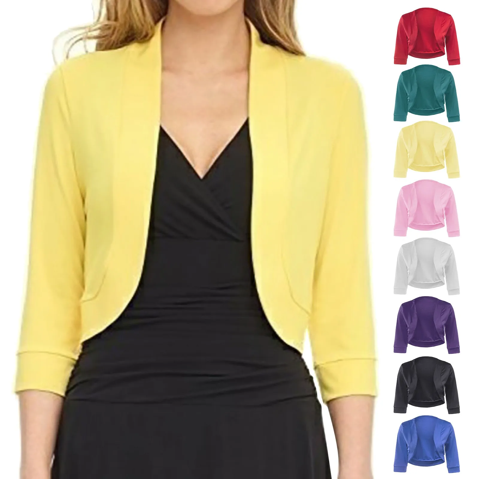 Damen Sommer Cardigan 3/4 Ärmel kurz geschnittene Cardigan Jacke Cardigan Bolero