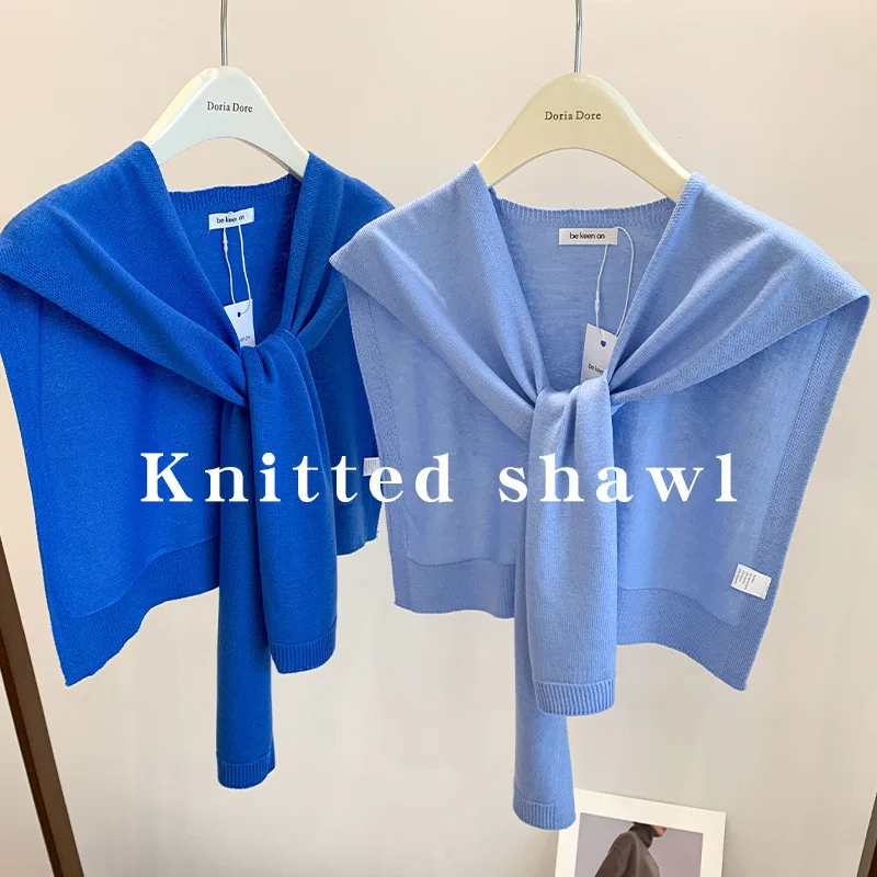 

Korean Style Short Wool Knit Shawl Women Air Conditioner Warm Shoulder Wrap Fake Collar Decor Luxury Designer Scarf Women Luxury