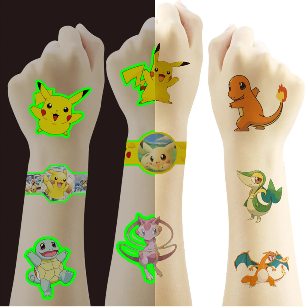 Pegatinas de tatuajes temporales impermeables de Pokémon, calcomanías de Anime de Pikachu, arte corporal de cara y brazo para niños, juguetes