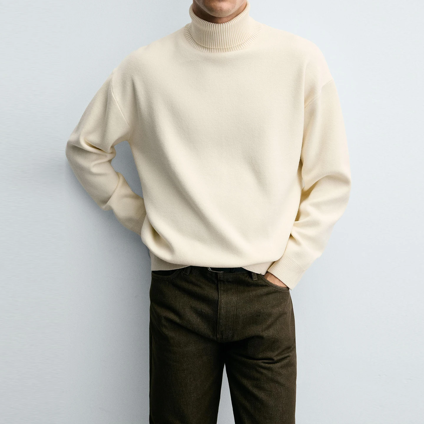 2025 Autumn New Men's Casual High Collar Long Sve Knitted Sweater Soft Touch Simple Sle Daily Wear Comfortable Breathable