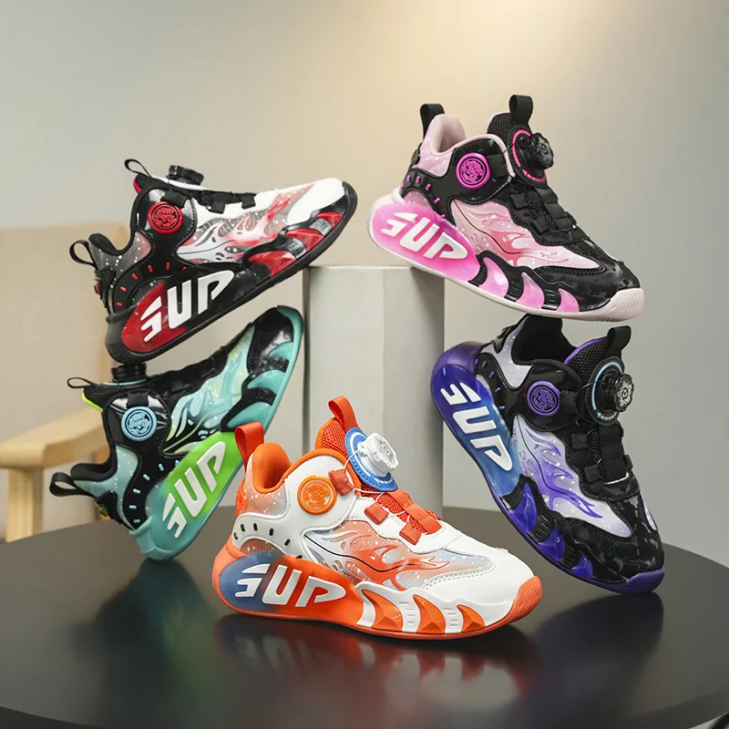 

Осенняя детская спортивная обувь с поворотной кнопкой, дизайнерские кроссовки для детей, уличные удобные кроссовки для бега, баскетбольные кроссовки для мальчиков