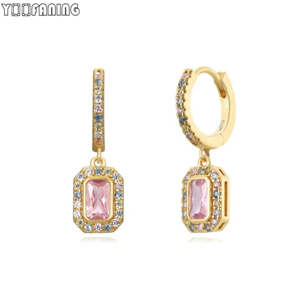 925 Sterling Zilveren Oornaald Prachtige Luxe Oorringen Roze Wit Zirkoon Zachte Romantische Oorbellen Voor Dames Sieraden Cadeau