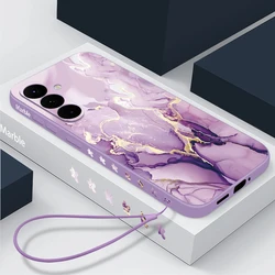 Colorful Marble Case For Samsung Galaxy S24 S23 S22 Ultra S21 S20 FE A16 A15 A25 A34 A35 A55 A52 A53 A54 5G Soft Lanyard Cover