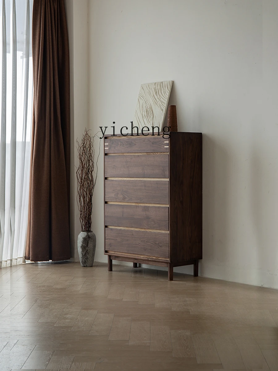 ZC Solid Wood Chest of Drawers Jump Color Contrast Color Ash Wood Plaid Log Side Cabinet Drawer Chest of Drawers