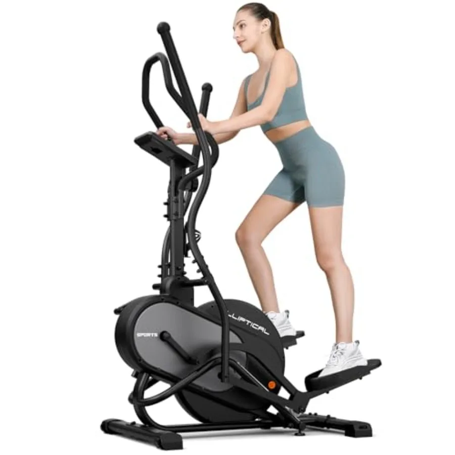 

Home cardio elliptical machine, steel frame, black, 3-in-1 stair stepper with 16 resistance levels, pulse sensor and LCD monito