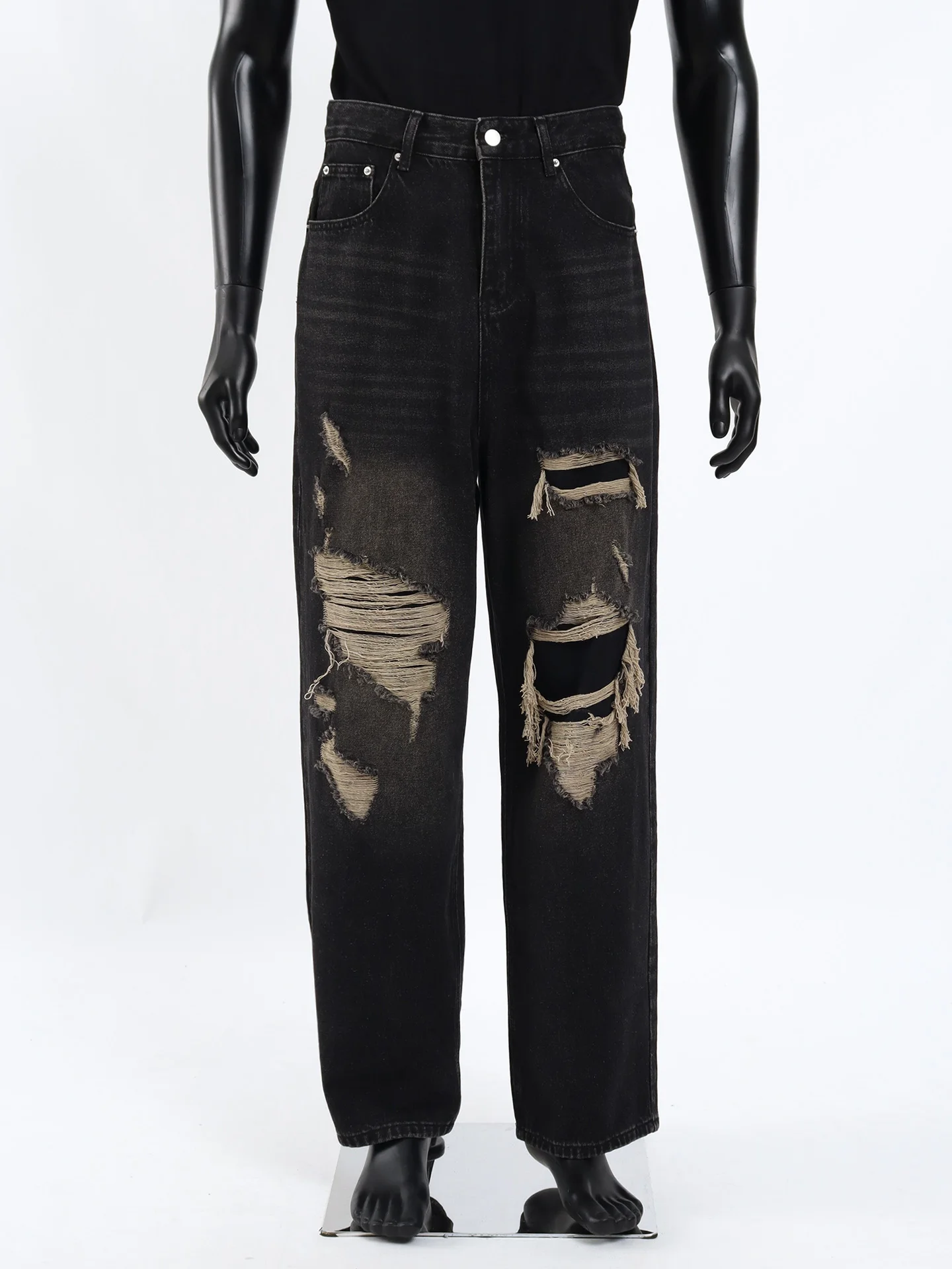 

Мужские джинсы Starlit Heavyweight Vintage с эффектом потертости и имитацией дыр, деконструированный дизайн, свободный крой, хлопок, длинные брюки