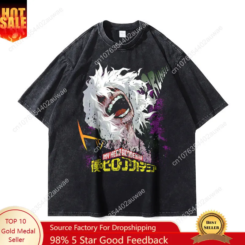 

Anime My Hero Academia T-shirt Vintage Washed Shigaraki Tomura T Shirts Oversized Manga Boku No Hero Academia Tops Tees Men